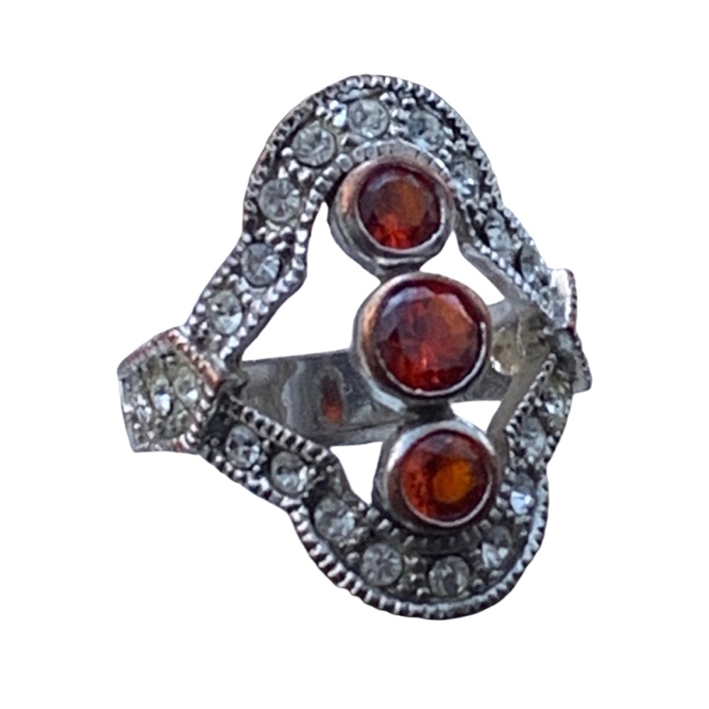 Garnet Gemstone Clear Crystal Rhinestone Costume Jewelry Women’s Ring Jewelry